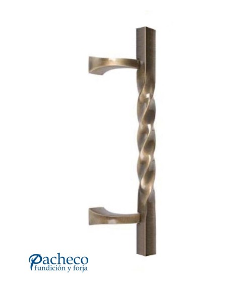 Tirador de latón patinado entorchado desplazado con soporte rectangular para portón de entrada