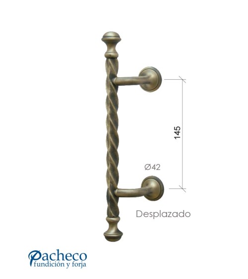 Tirador de latón patinado entorchado desplazado para puerta de entrada
