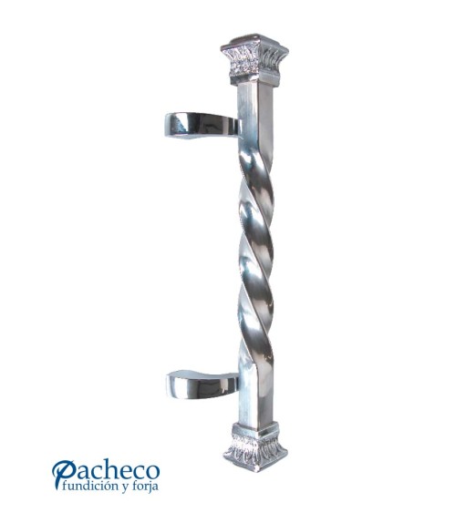 Tirador de latón cromado entorchado desplazado con base decorada para puerta de entrada