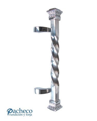 Tirador de latón cromado entorchado desplazado con base decorada para puerta de entrada