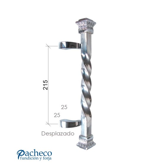 Tirador de latón cromado entorchado desplazado con base decorada para puerta de entrada