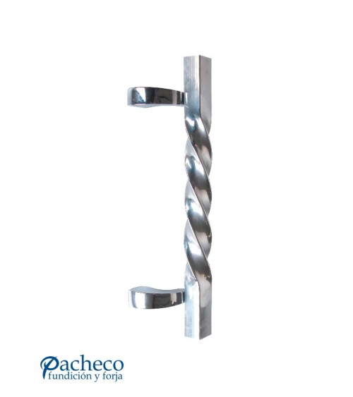 Tirador de latón cromado entorchado desplazado con soporte rectangular para puerta de portal