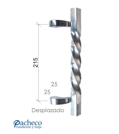 Tirador de latón cromado entorchado desplazado con soporte rectangular para puerta de portal