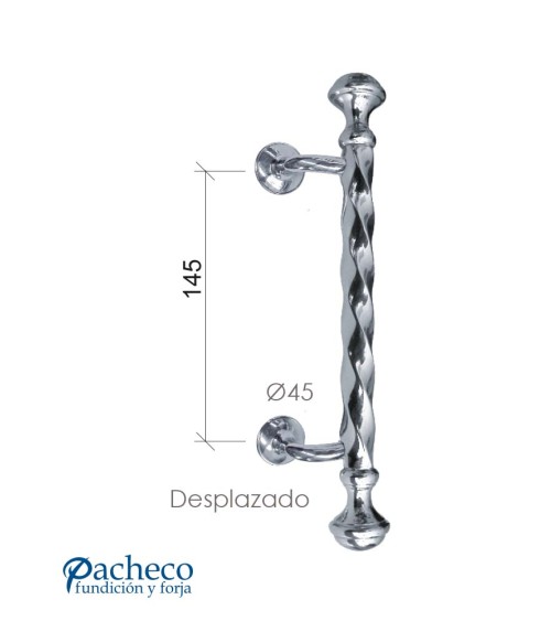 Tirador de latón cromado entorchado desplazado para puerta principal