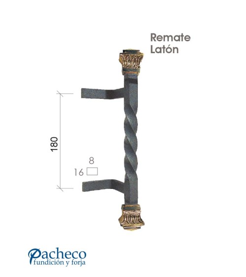 Tirador de forja entorchado con remate de latón para puerta de hierro
