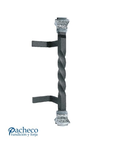 Tirador de forja entorchado con remate cromado para portón de forja