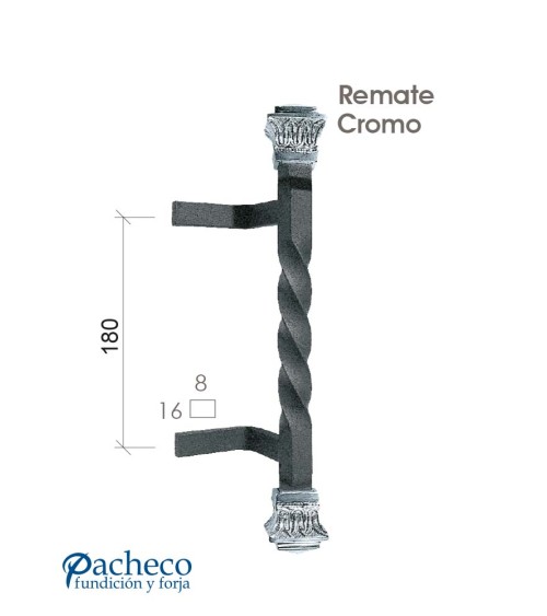 Tirador de forja entorchado con remate cromado para portón de forja