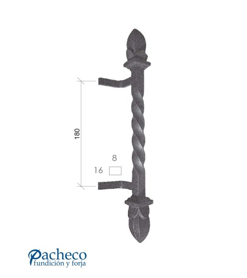 Tirador de hierro forjado entorchado decorado para puerta principal