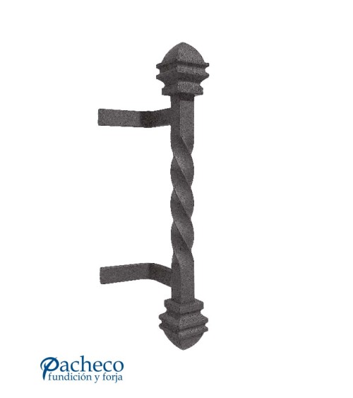 Tirador de forja entorchado con remates decorados para puerta de hierro