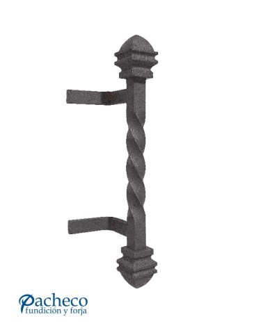 Tirador de forja entorchado con remates decorados para puerta de hierro