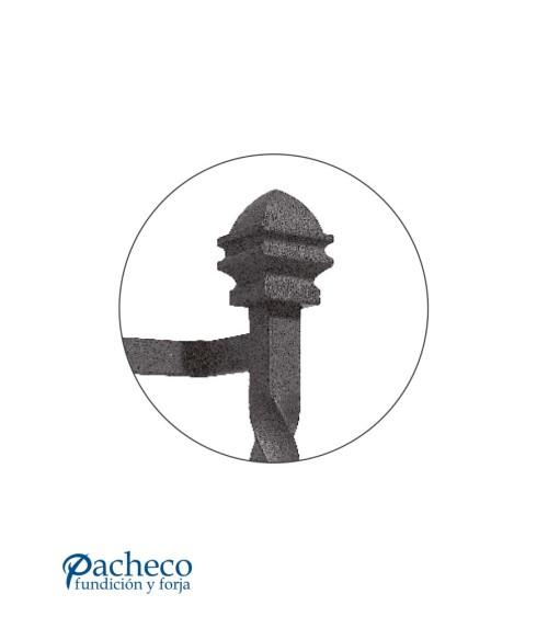 Tirador de forja entorchado con remates decorados para puerta de hierro