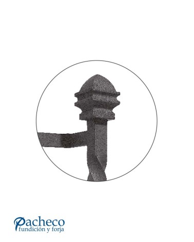 Tirador de forja entorchado con remates decorados para puerta de hierro