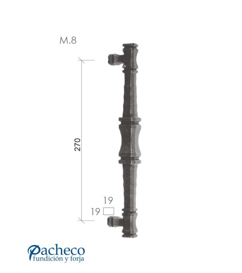 Tirador de forja torneado decorado para puerta principal