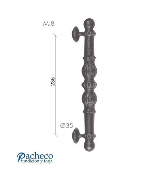 Tirador de forja torneado decorado de diámetro ancho para puerta de hierro