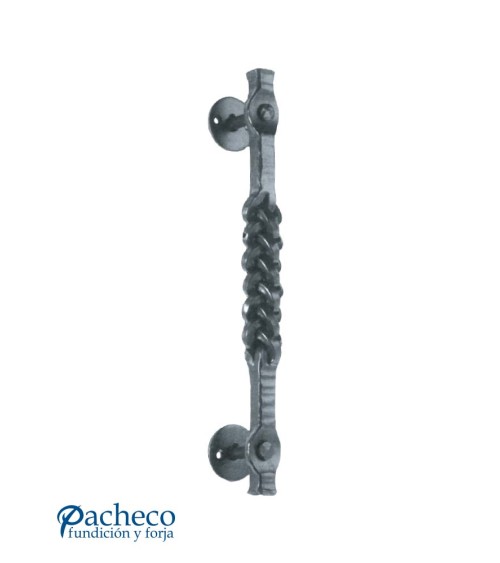 Tirador de hierro forjado trenzado grueso con remates para portón de forja