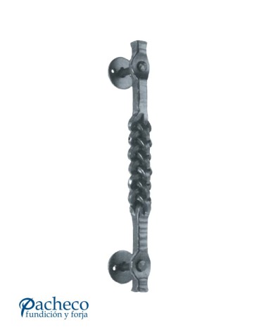 Tirador de hierro forjado trenzado grueso con remates para portón de forja