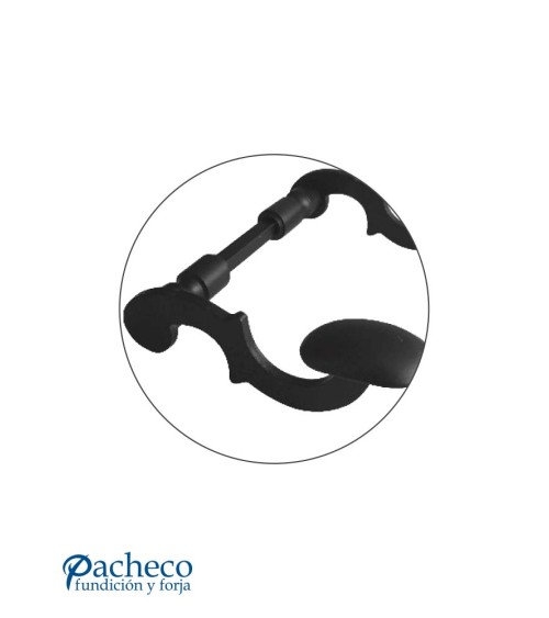 Manilla de forja rústica curva con roseta redonda para puerta rústica