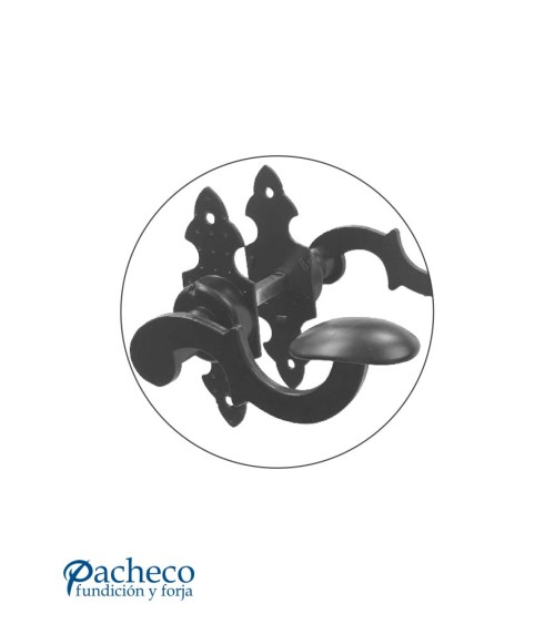 Manilla de forja rústica curva con placa decorada para puerta de hierro