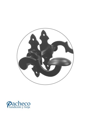 Manilla de forja rústica curva con placa decorada para puerta de hierro