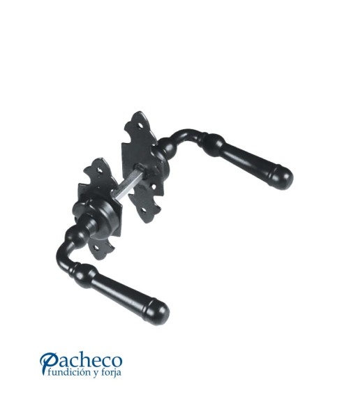 Manilla de hierro forjado torneada con placa para puerta rústica