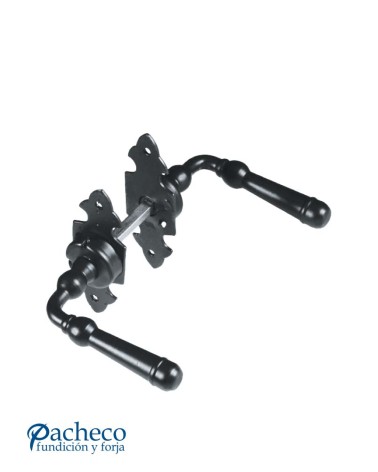 Manilla de hierro forjado torneada con placa para puerta rústica