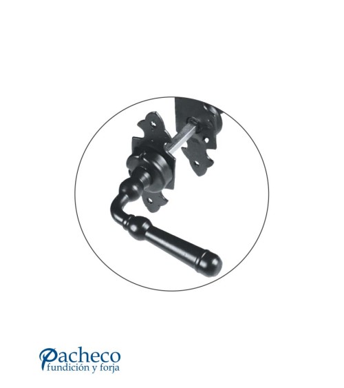 Manilla de hierro forjado torneada con placa para puerta rústica