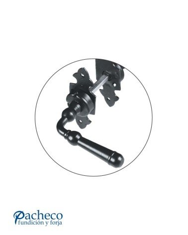 Manilla de hierro forjado torneada con placa para puerta rústica