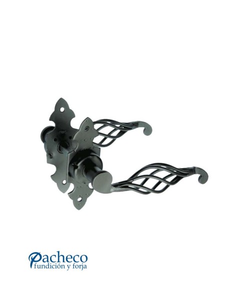 Manilla de forja rústica tipo piña con placa para portón rústico