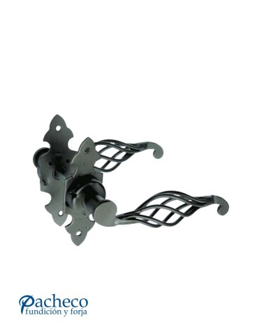 Manilla de forja rústica tipo piña con placa para portón rústico