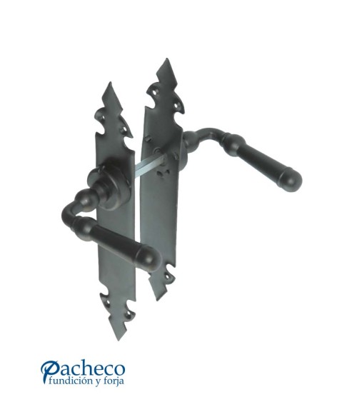 Manilla de forja rústica con placa larga decorada para puerta de hierro