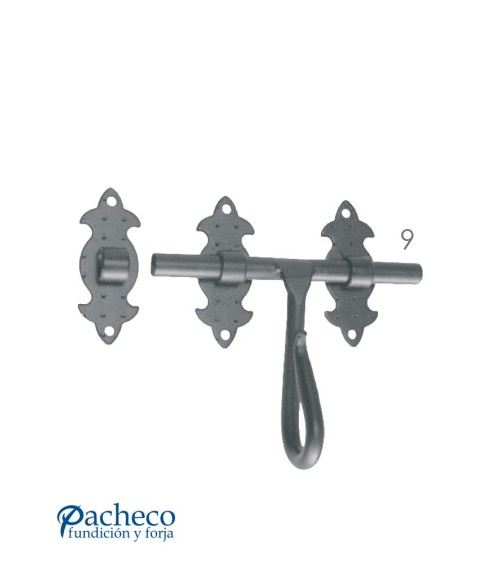 Cerrojo decorativo de hierro forjado negro para puertas de entrada rústicas