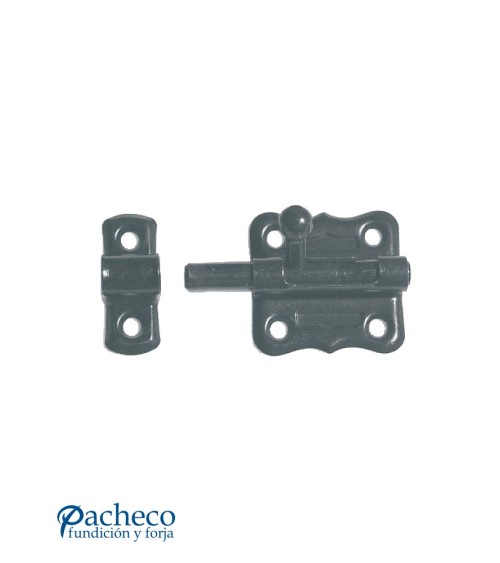 Cerrojo de hierro forjado negro con placa decorativa para puertas rústicas