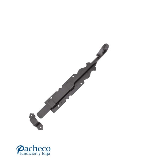 Pasador artesanal de hierro en acabado negro para puertas rústicas