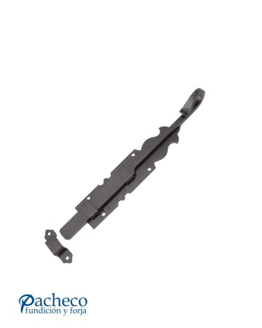 Pasador artesanal de hierro en acabado negro para puertas rústicas