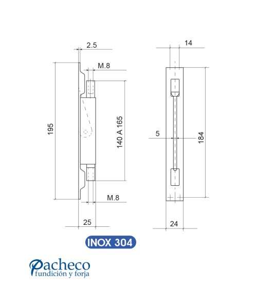 Cerradura embutida de acero inoxidable 304 con doble acción para puertas metálicas