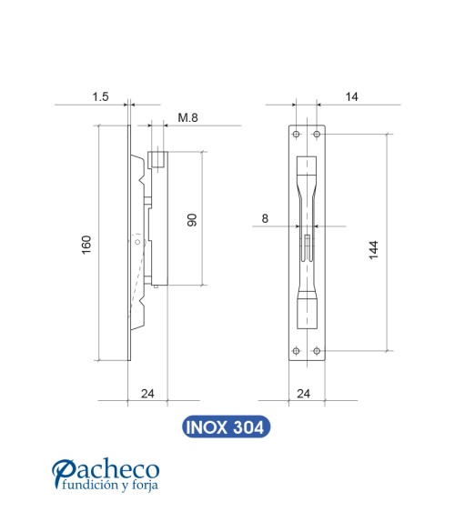 Cerradura embutida de acero inoxidable 304 con acción simple para puertas metálicas