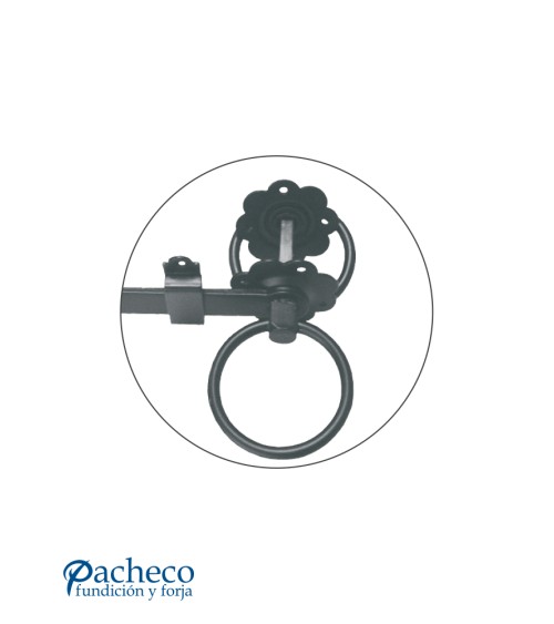 Tranca decorativa de hierro lacado negro con argolla para puertas de entrada rústicas