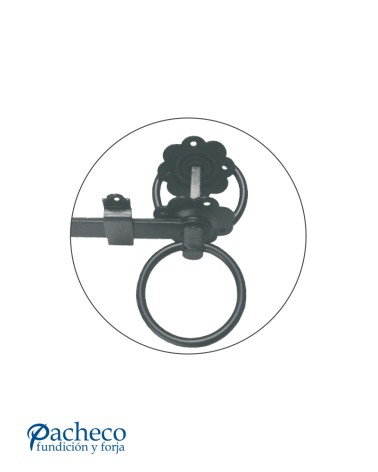 Tranca decorativa de hierro lacado negro con argolla para puertas de entrada rústicas