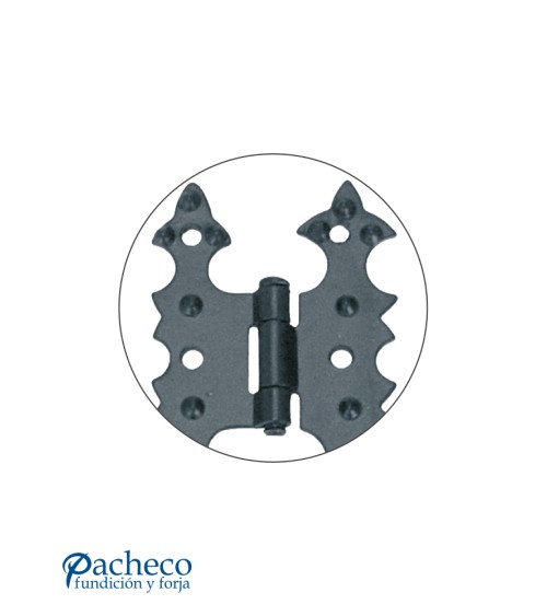 Bisagra ornamental de hierro lacado en negro para puertas artesanales