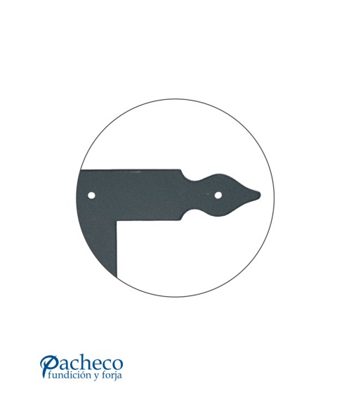 Bisagra decorativa de hierro lacado en negro para portones rústicos