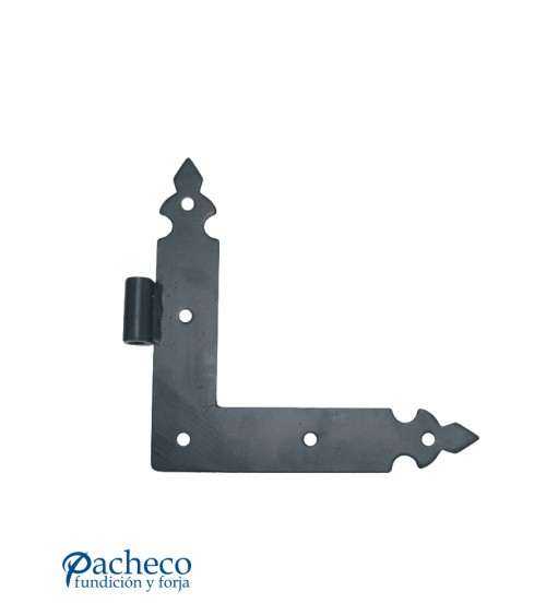 Bisagra reforzada en L de hierro negro para puertas rústicas