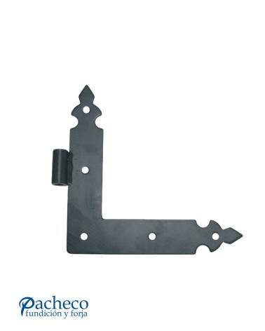 Bisagra reforzada en L de hierro negro para puertas rústicas