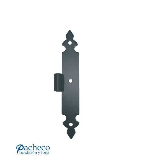 Bisagra ornamental de hierro lacado en negro para portones rústicos
