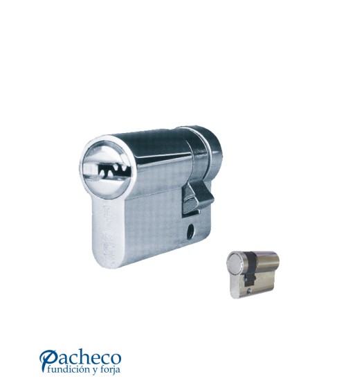 Cilindro de seguridad de leva corta en acabado niquelado para puertas exteriores