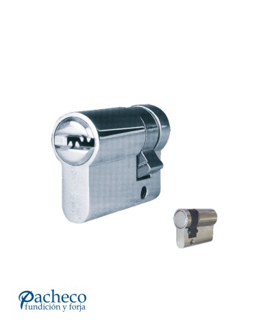 Cilindro de seguridad de leva corta en acabado niquelado para puertas exteriores