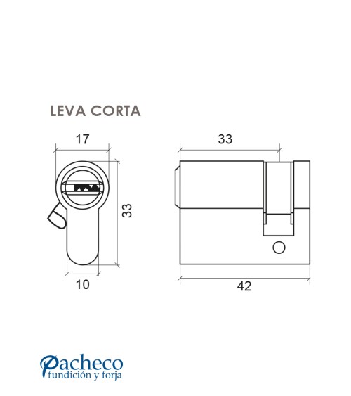 Cilindro de seguridad de leva corta en acabado niquelado para puertas exteriores