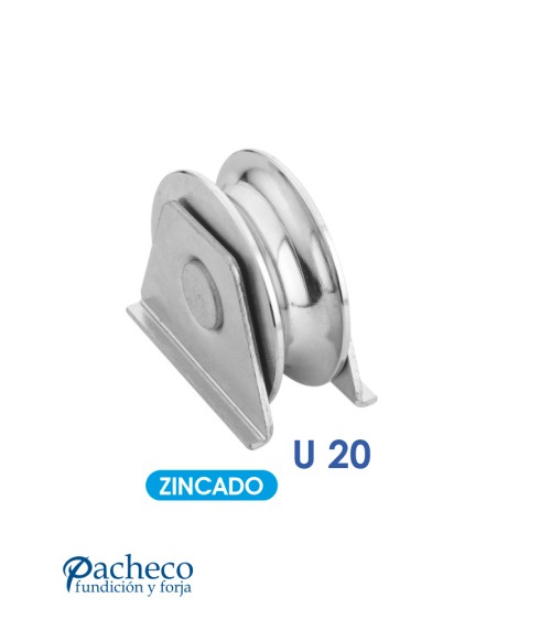 Polea canal "U" 20 mm con soporte para puerta corredera Polea canal "U" 20 mm con soporte para puerta corredera
