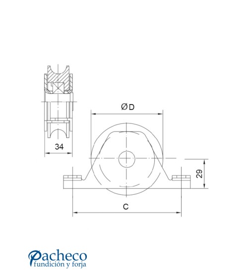 Polea canal "U" 20mm para encastrar para puerta corredera