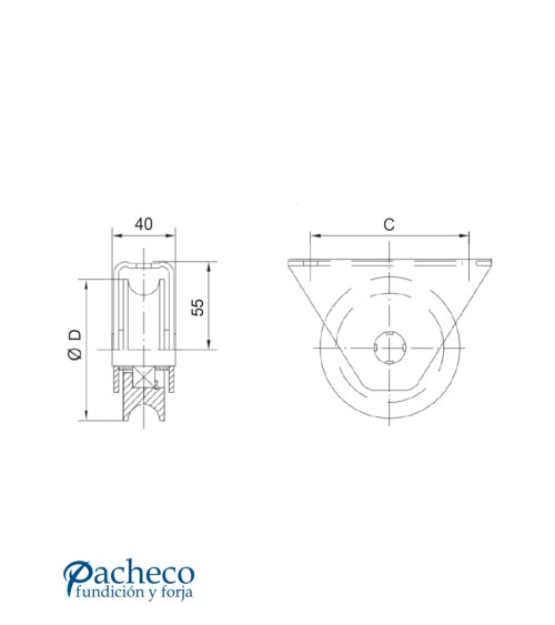 Polea Canal "U" 20 mm con caja para puerta corredera Polea Canal "U" 20 mm con caja para puerta corredera