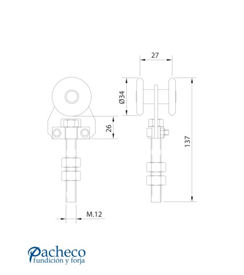 Rollapar simple U-40 E150 para puerta corredera colgada